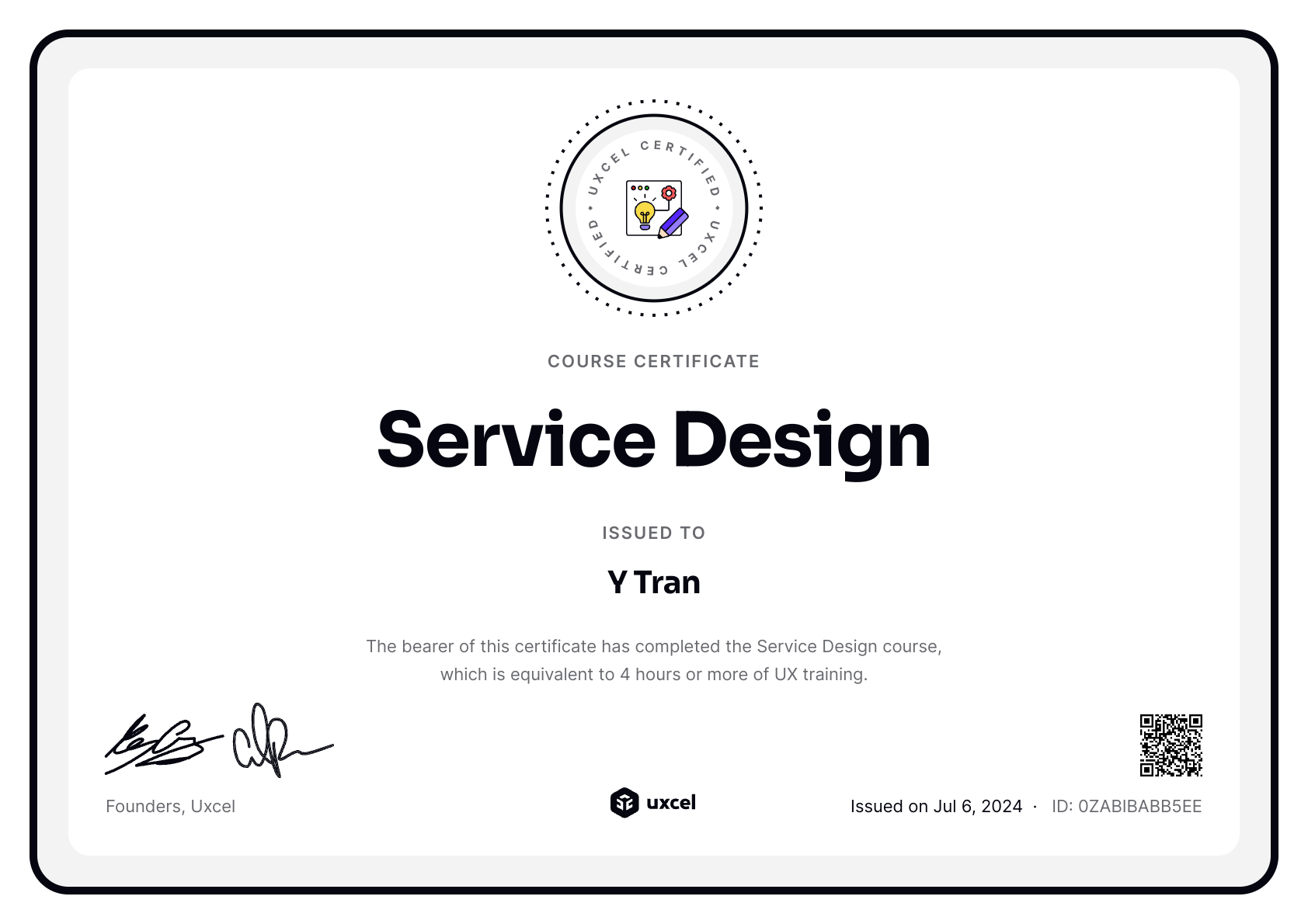 Y Tran's certificate